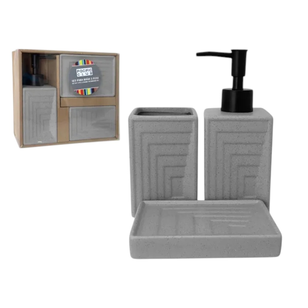 Pacific Club 3pc Ceramic Bath Accessory Set, Beige