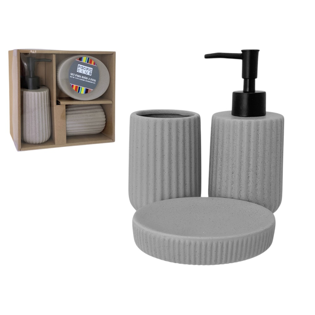 Pacific Club 3pc Ceramic Bath Accessory Set, Beige