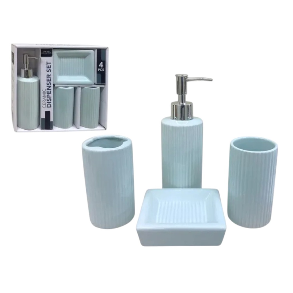 Spa Collection 4pc Ceramic Bath Accessory Set, Light Aqua