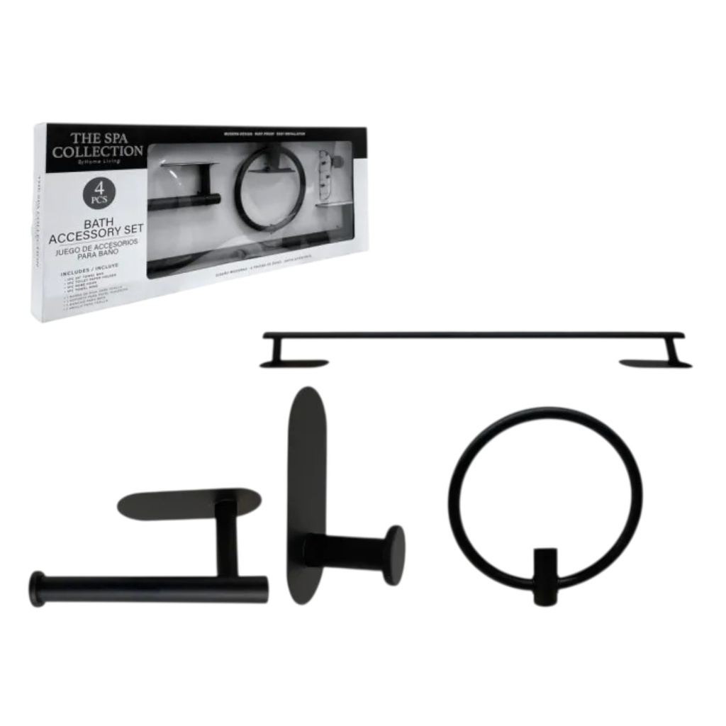 Spa Collection 4pc Bath Accessory Set, Black