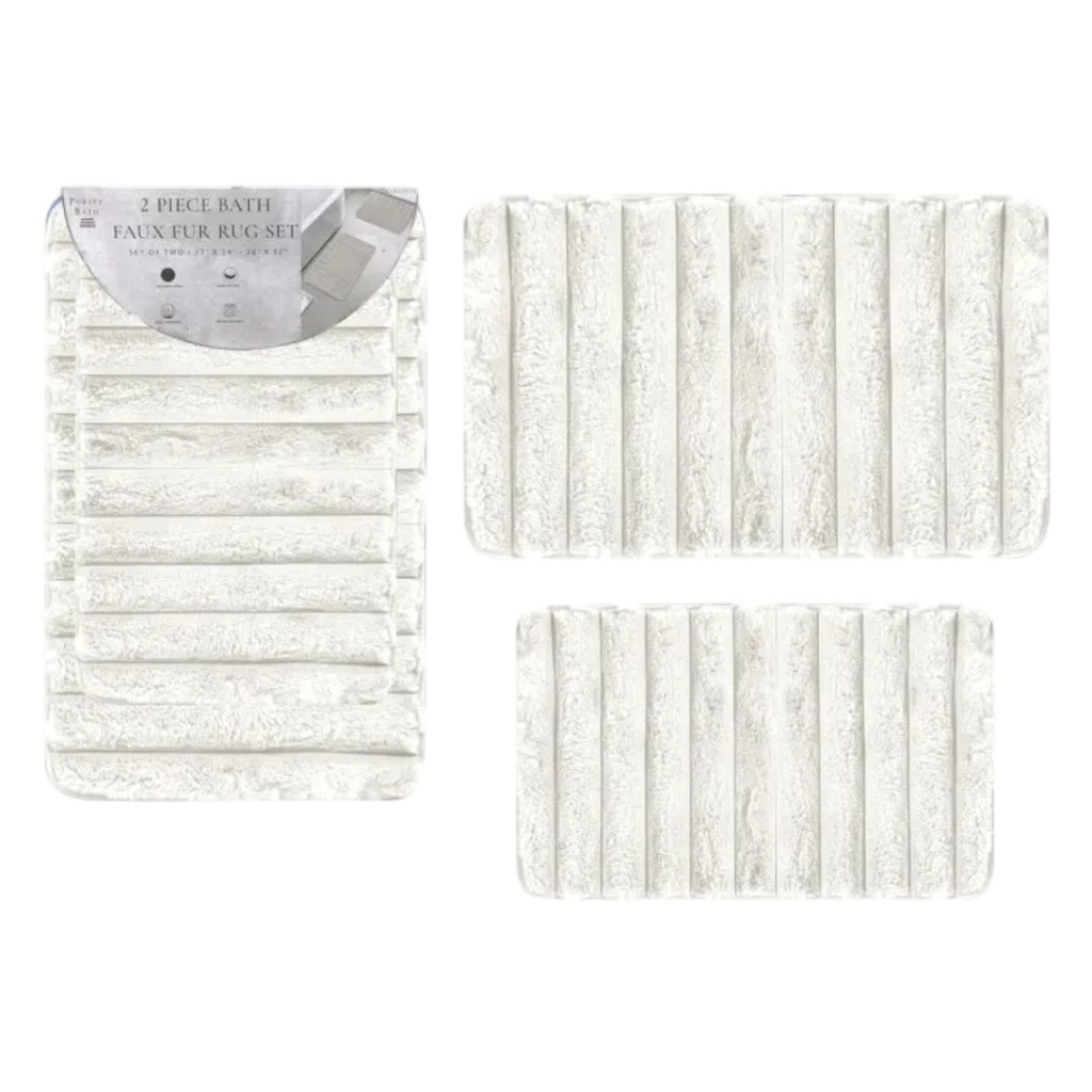 Purity Bath 2pc Faux Fur Bath Mat Set, White