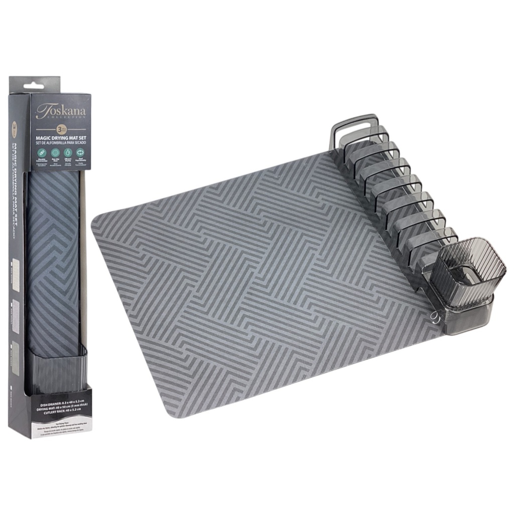 Toskana Collection Magic Drying Mats - 3pc Set, Black