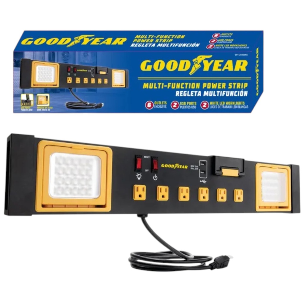 Goodyear 6-Outlet Power Strip LED, Black/ Yellow