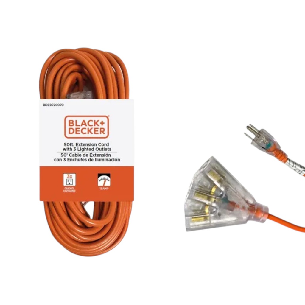 Black &amp; Decker 3-Outlet Outdoor Extension Cord 50 Ft., Orange