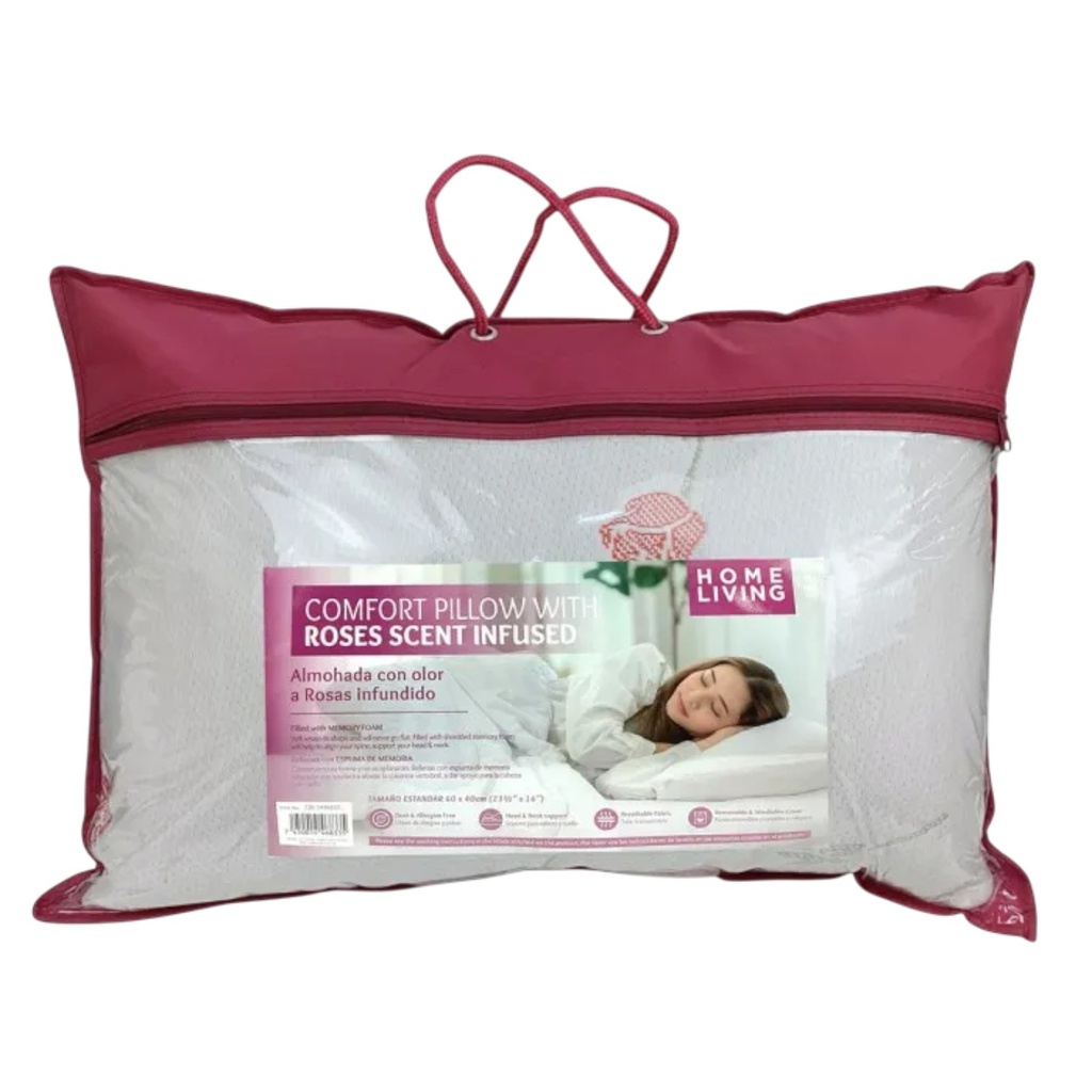 Home Living Rose Bamboo Memory Foam Pillow 60x40cm, Pink