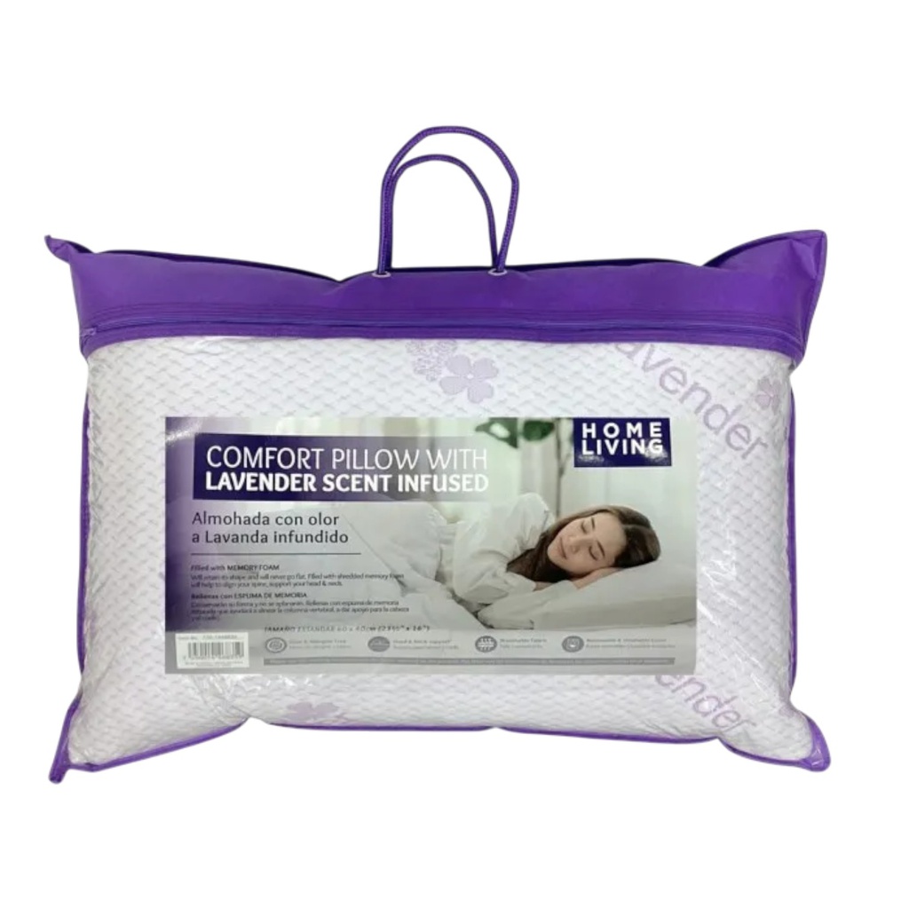 Home Living Lavender Bamboo Memory Foam Pillow 60x40cm, Purple