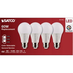 [S11775] Satco 60W Equivalent 3CCT-Selectable A19 Traditional LED Light Bulb (4-Pack)