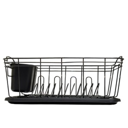 [739-01891] Life Art Dish Rack with Plastic Draining Tray, Black/ Champagne