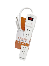 [973-BDE9720028] Black &amp; Decker 6-Outlet Power Strip 3 Ft. with 2 USB-A, White