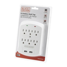 [973-BDE9720038] Black &amp; Decker 6-Outlet Wall Tap with 2 USB-A