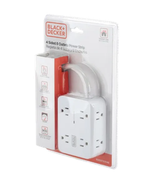 [973-BDE9720048] Black &amp; Decker 4-Sided, 8-Outlet Power Strip 3 USB-A, 1 USB-C