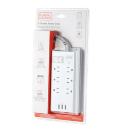 [973-BDE9720051] Black &amp; Decker 6-Outlet Power Strip 2 USB-A, 1 USB-C