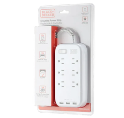 [973-BDE9720052] Black &amp; Decker 6-Outlet Power Strip 3 USB-A