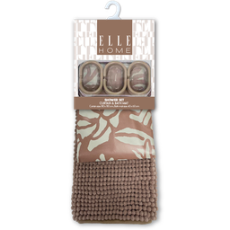 [EB202406133] Elle Home 14pc Bath Accessory Set - Shower Curtain with Hooks &amp; Bath Mat, Brown