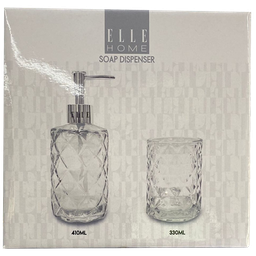 [EB202406193] Elle Home 2pc Bath Accessory Set (Soap Dispenser and Tumber), Clear