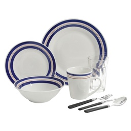[129388.32] All U Need 32pc Dinnerware Combo Set, Blue Banded - Fine Ceramic