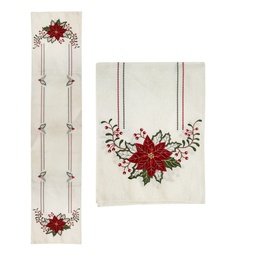 [831-XMFE33-2502Z15] ^Miro Table Runner Poinsettia 13 x 70 In., White/ Red