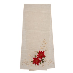 [831-XMFE33-2502Z19] ^Miro Table Runner Poinsettia 13 x 70 In., Beige/ Red