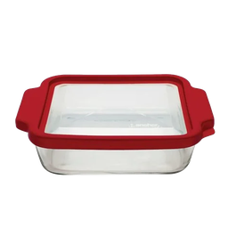 [91816L24 / 91816L20] Anchor Hocking Basics Glass Baking Dish with TrueFit Lid 8 x 8 In. Cherry