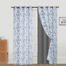 [715-2PCS4 / 1458681 / CHBC32611] Classy Homes Blackout Curtain 2pc Set / 1pc Printed Dolly Sheer, 1pc Solid Microfiber