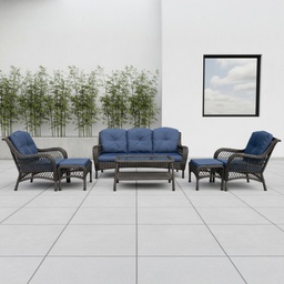 [854-ARCLA] Ideal Furniture Arcline 6pc Patio Set, Coffee/ Blue