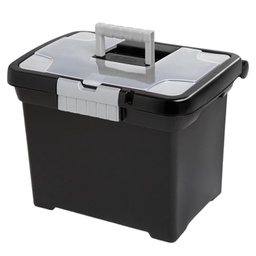 [18719004] Sterilite Letter-Size Portable File Box with Handle and Divided Lid Storage Compartment, Black
