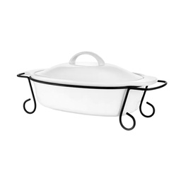 [124393.02] Gibson Home Gracious Dining Oval Stoneware Bakeware with Lid 70.4 oz. White with Metal Rack (2-Piece)