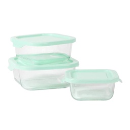 [131111.06] Martha Stewart Hadsell 6 Piece Glass Storage Containers (Square) with Lids, Martha Blue