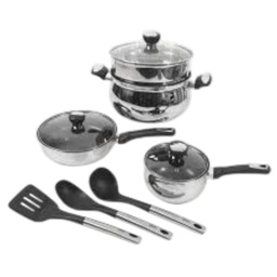 [137515.1] Oster Baldwyn 10 Piece Nonstick Cookware Set with Kitchen Tools, Stainless Steel/ Black