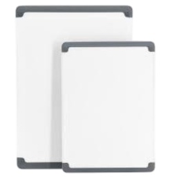 [141088.02] Oster Bergen 2 Piece Plastic Cutting Board Set With Non-Slip Feet, White/ Grey
