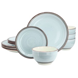 [142774.12] Gibson Home Holcomb 12 Piece Ceramic Dinnerware Set DuraStone Blue