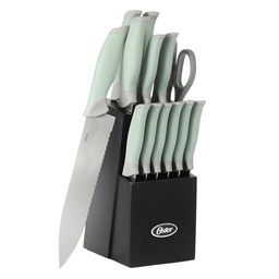 [143147.14] Oster Lindbergh 14 Piece Knife Set with Block, Soft Grip Handles, Sage Green

