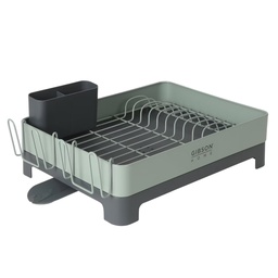 [149512.01] Gibson Home Nestcraft Dish Rack with Drain Board &amp; Flatware Caddy, Rust Resistant, Green
