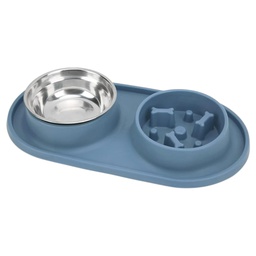 [150763.02] Gibson Home Curious Canines Double Bowl Slow Feeder 15.25 In., Blue