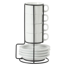 [150771.09] Gibson Elite Gracious Dining 9 Piece Cup &amp; Saucer Set with Metal Rack (7.0 oz. Cups)P