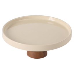 [150813.01] Gibson Elite Gracious Dining Cake Stand with Acacia Wood Base 10.7 x 4.5 In. Taupe