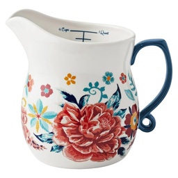[PW54968818146GR] The Pioneer Woman Keepsake Floral Measuring Pitcher Decorated Stonewae 32 oz.