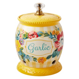 [PWD2968818141O4] The Pioneer Woman Sweet Romance Ceramic Garlic Keeper with Lid, Decorated Stoneware

