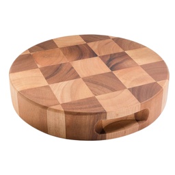 [N43-109] Nautica Home Acacia Round Serving Board, Checkered Pattern