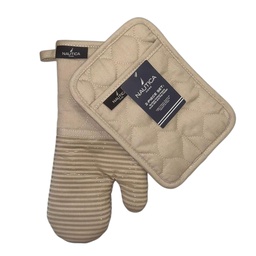 [NH-44-102-BG] Nautica Home 2-Piece Kitchen Set - Oven Mitt &amp; Pot Holder, Beige

