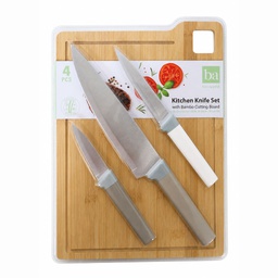 [2318010] Kennedy Home Knife Set with Bamboo Cutting Board (4-Piece Set)