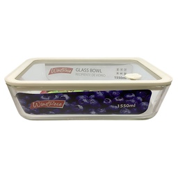 [750-02204] Windrose Glass Bowl with Silicone Lid Rect. White