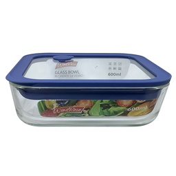 [750-02197] Windrose Glass Bowl with Silicone Lid Square Blue