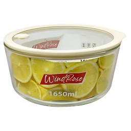 [750-02202] Windrose Glass Bowl with Silicone Lid Round White