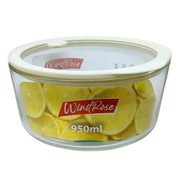 [750-02201] Windrose Glass Bowl with Silicone Lid Round White