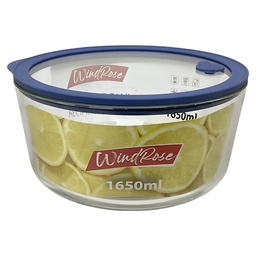 [750-02194] Windrose Glass Bowl with Silicone Lid Round Blue