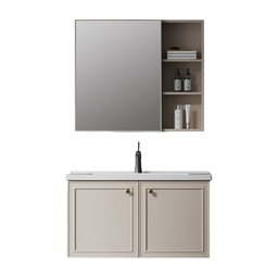 [P0190-2880-K] Bahit Bathroom Vanity with LED Mirror Cabinet 81x47.5x50cm Khaki