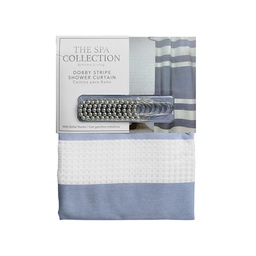 [711-1448133] Spa Collection Dobby Stripe Shower Curtain With Roller Hooks, Navy