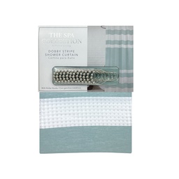 [711-1448134] Spa Collection Dobby Stripe Shower Curtain With Roller Hooks, Spa