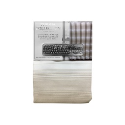 [711-1457367] Spa Collection Waffle Shower Curtain With Roller Hooks, Taupe